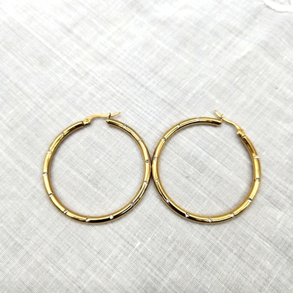 Gold Plated Crystal Hoop‎ 1.5" Earrings - Picture 3 of 10